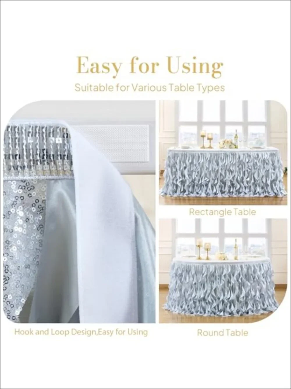 6Ft Sequin Table Skirt Ruffle Tutu Table Cloth for Wedding Banquet Party
